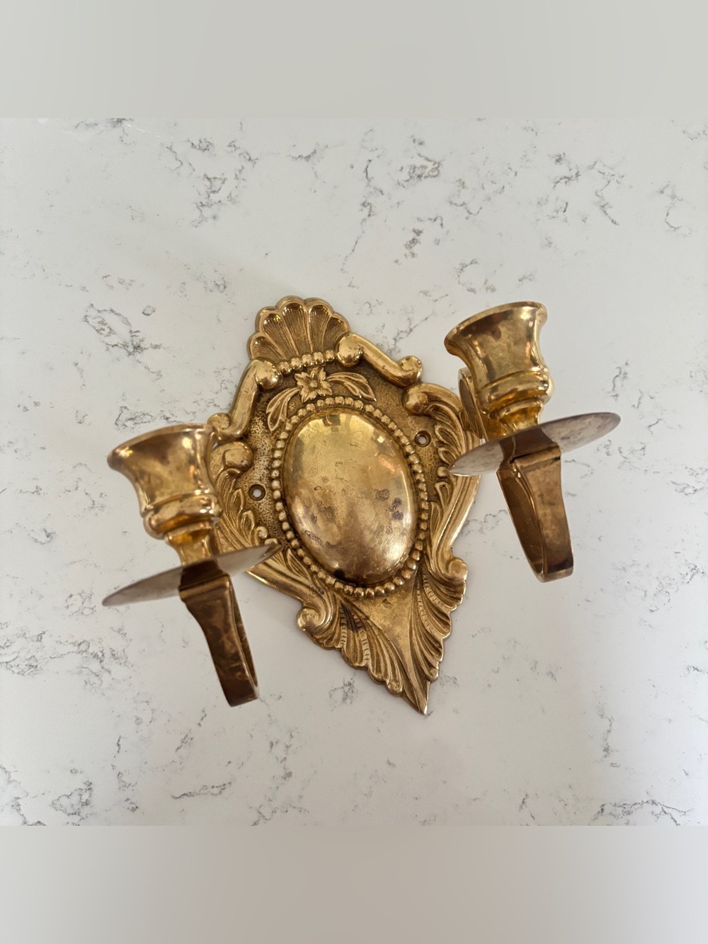 Vintage Ornate Brass Double Arm Candle Holder Wall Sconce